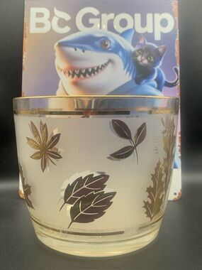 Vintage Libbey Ice Bucket Golden Leaves Foliage Gold Trim MCM 1960's Home Decor